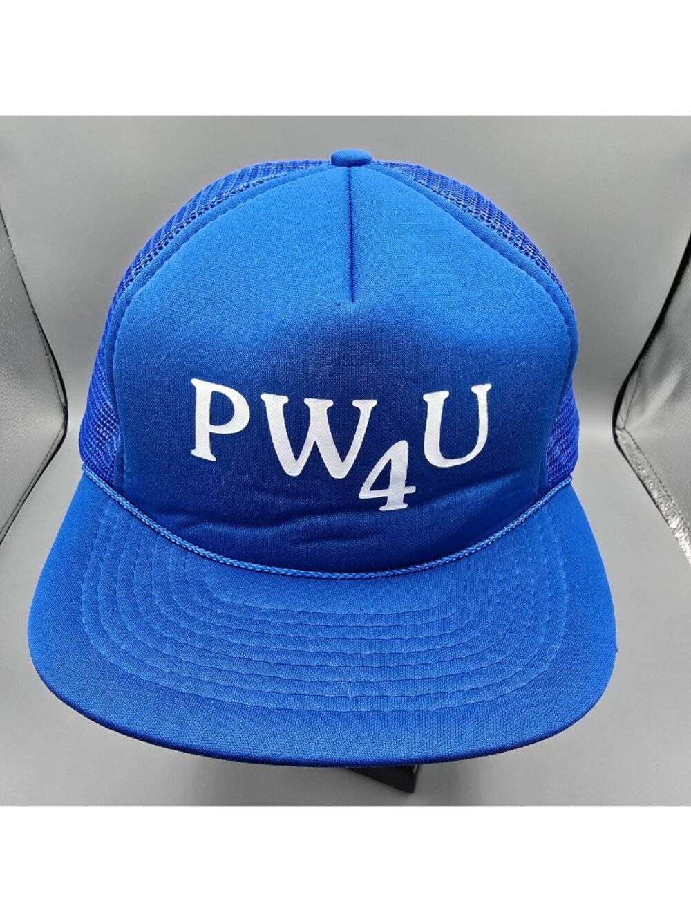 Vintage Distressed PW4U Blue Adjustable Snapback Mesh Crown Trucker Hat